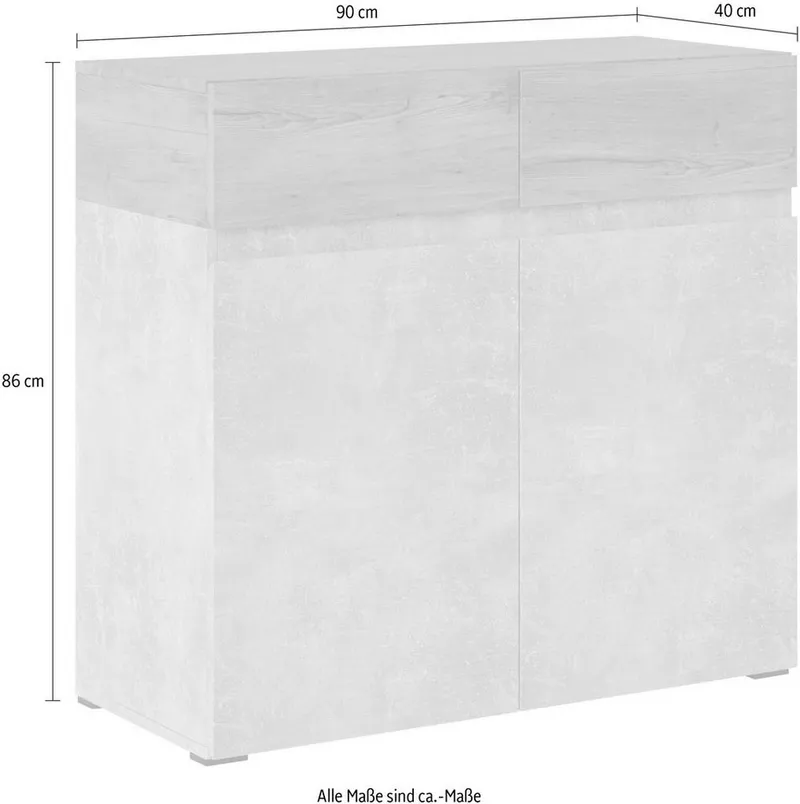 Home affaire Kommode Rimini, Kommodenschrank, Schubladenschrank, 2 Schubladen, 2 Türen, Breite 90 cm, Grau, – Produktbild 5 von 5