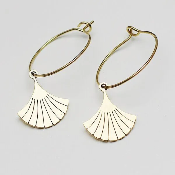 ELEKTROPULLI Creolen in 20mm / 25mm mit Ginkgo Blatt Anhänger ca. 16x14mm (Ø1.4mm) von Elektropulli, Gold, – Produktbild 2 von 2