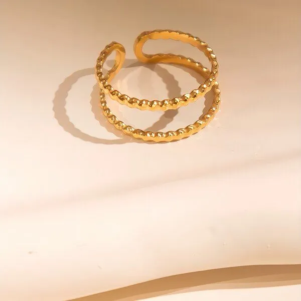 ELEKTROPULLI ELEKTROPULLI Größenverstellbarer Dots Double Ring ca. Ø 17 - 19mm, Gold, – Produktbild 3 von 4