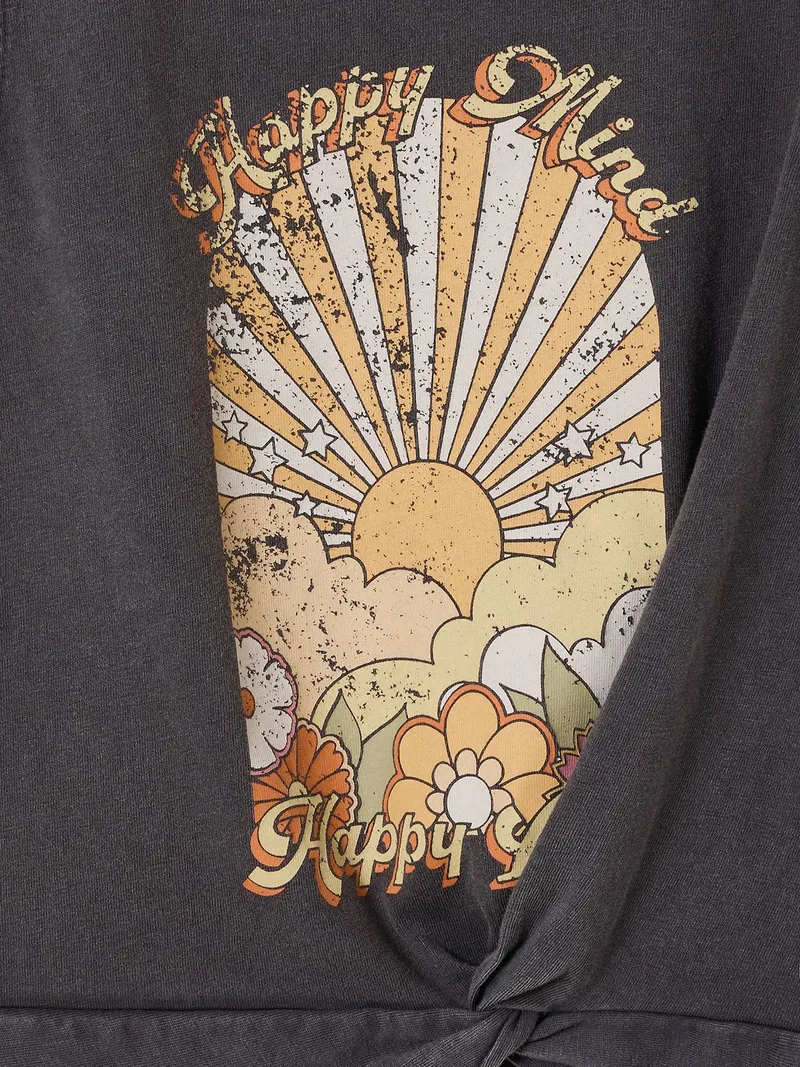 Vertbaudet Top mit Print & Zierknoten am Saum Mädchen, Anthrazit, – Produktbild 4 von 4
