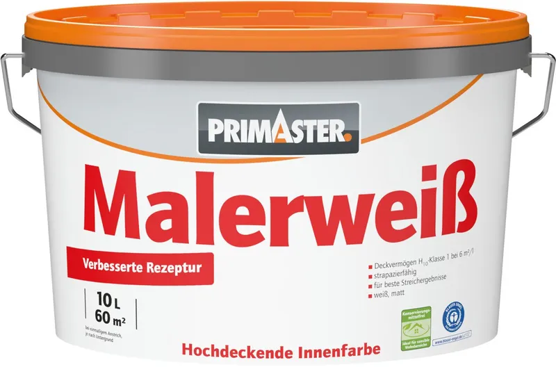 Primaster Wandfarbe Primaster Wandfarbe Malerweiß, Weiß, – Produktbild 1 von 1