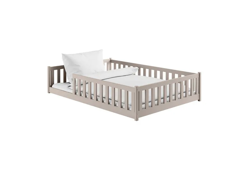 Kids Collective Kinderbett Bodenbett Bett mit Rausfallschutz & Lattenrost Montessori Bett Kinder (Jungen, Mädchen, Kinder, weitere Größen 80x160, 80x180, 90x190, 90x200, 120x200 cm), Jugendbett Gitterbett Einzelbett, Kaschmir Kiefer 140x200 cm, Grau, – Produktbild 3 von 5