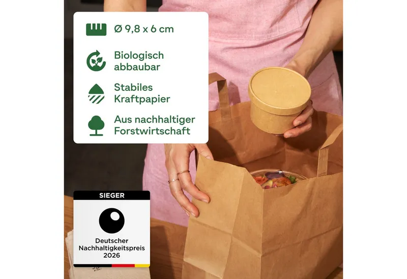 wisefood Einweggeschirr-Set 50-tlg., Bio-Take-Away-Becher, 200 ml, (50-tlg), Papier, Braun, – Produktbild 4 von 5