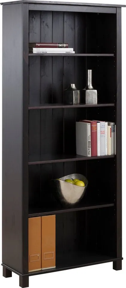 OTTO home Regal Pivo Bücherregal mit 4 verstellbaren Einlegeböden, aus massivem Kiefernholz, 5 Fächer, mit einer natürlichen Maserung, Braun, – Produktbild 5 von 5