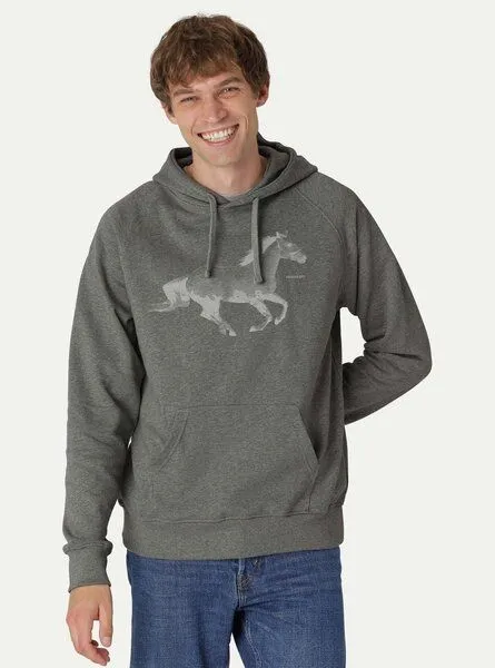 Peaces.bio - handbedruckte Biomode Peaces.bio - handbedruckte Biomode Bio-Herren-Kapuzensweater Horsepower, Dunkelgrau, – Produktbild 1 von 2