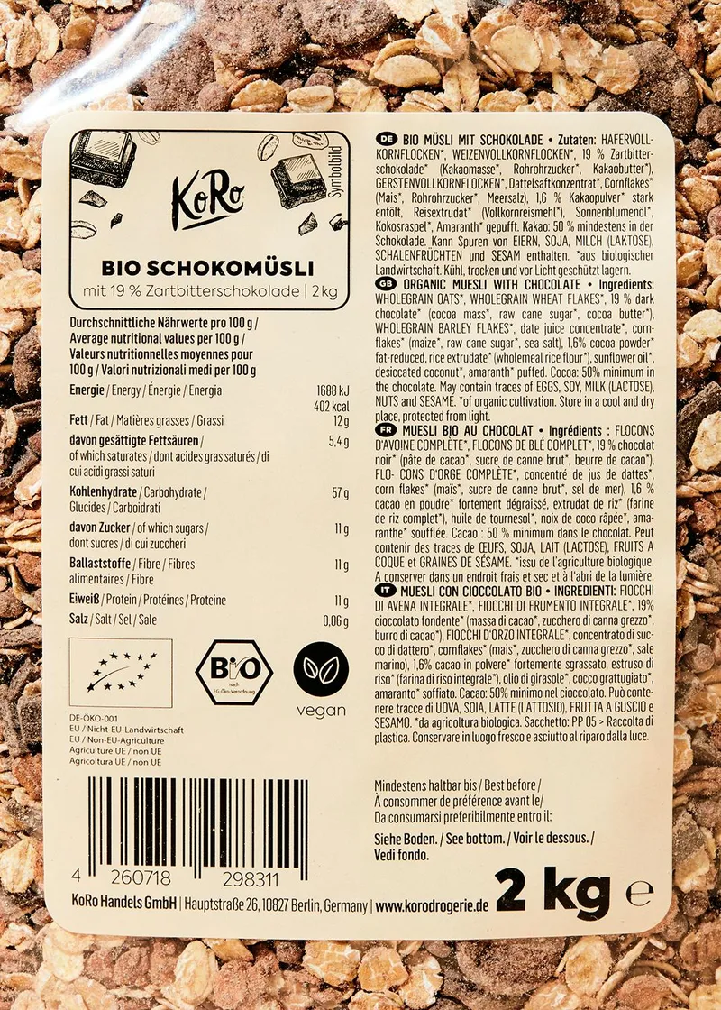 KoRo Veganes Bio Schoko Müsli 2 kg – Produktbild 3 von 5