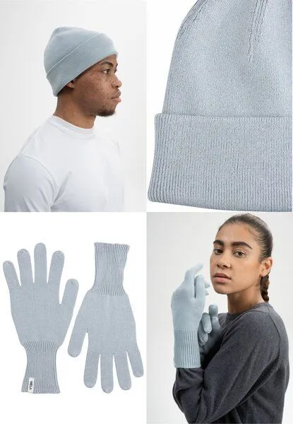 MELA MELA Bundle Feinstrick Mütze HIMMAT + Strick Handschuhe RISHI, Cloudy blue, – Produktbild 1 von 5