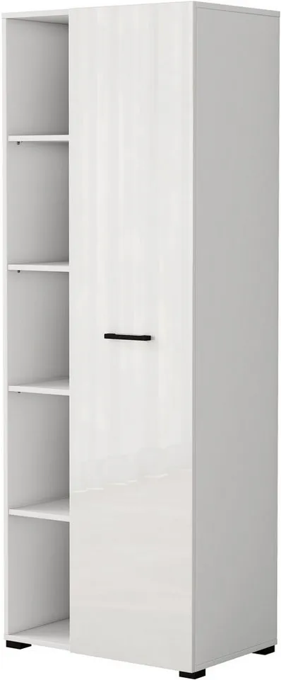 OTTO home Aktenschrank Moid, moderner Mehrzweckschrank, Maße: 64,5x41,5x175 cm, 5 Fächer mit viel Stauraum, Weiß, – Produktbild 6 von 8