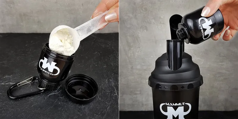 Mammut Nutrition Mammut Nutrition Protein Shaker Powderbank - Protein & Supplement Dose als Schlüsselanhänger - Stück, Kunststoff, Schwarz, – Produktbild 2 von 2