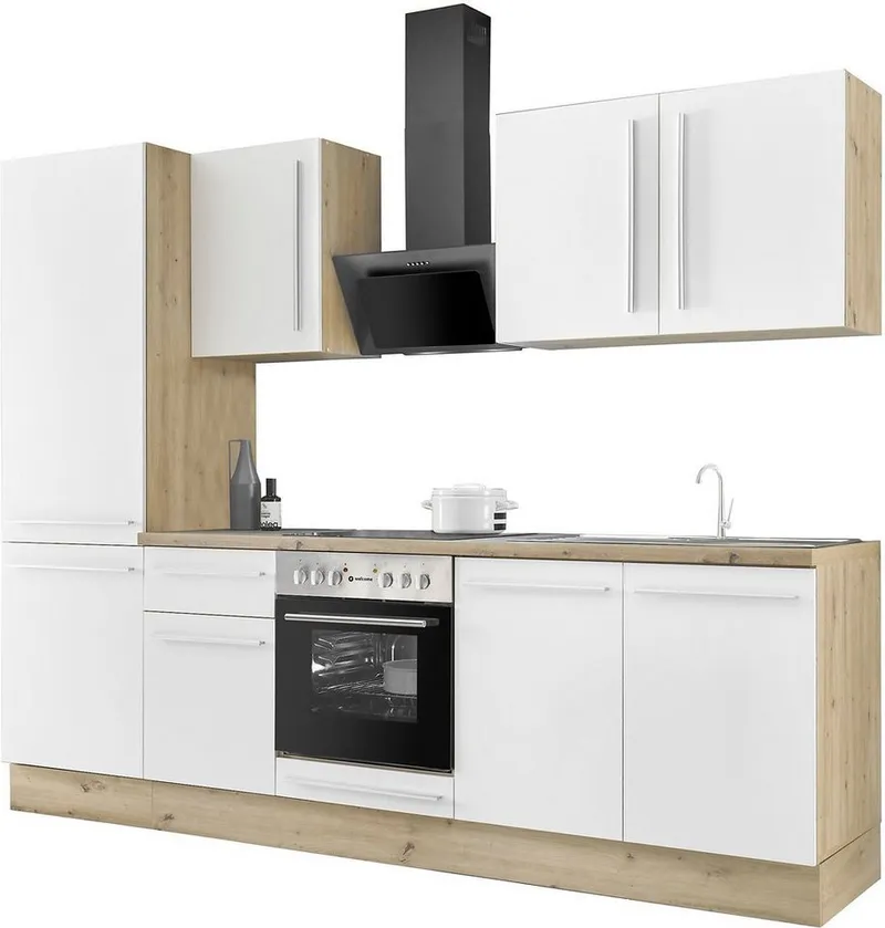 KOCHSTATION Küchenzeile KS-Florida mit 38mm starker Arbeitsplatte, Breite 270 cm, wahlweise mit E-Geräten, Soft-Close-Funktion, Weiß, – Produktbild 2 von 5
