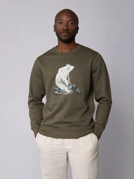 watapparel watapparel Sweatshirt Unisex Bär auf Bike, Khaki, – Produktbild 2 von 4