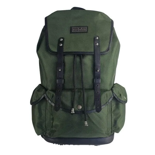 manbefair manbefair Rucksack Vienna aus recyceltem Nylon Gewebe und Rinds-Leder, Grün, – Produktbild 1 von 3