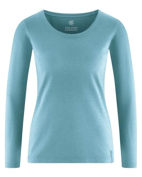 HempAge HempAge Damen Langarmshirt THC LINE Hanf/Biobaumwolle, Wave (blau), – Produktbild 1 von 4