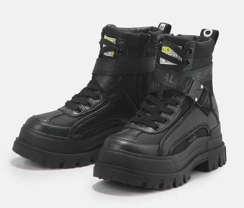 Buffalo Buffalo Aspha Com1 Vegan Winterboots Schnürstiefelette, Plateauboots mit Innen-Reißverschluss, Schwarz, – Produktbild 2 von 5