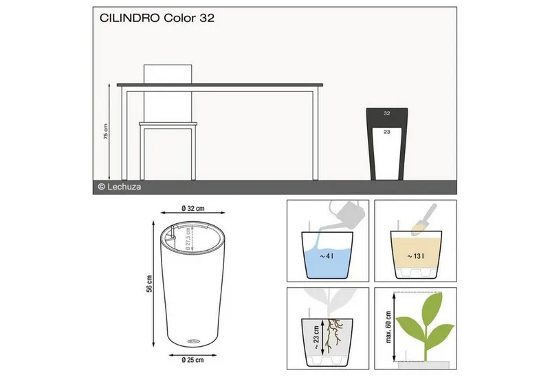 Lechuza® Lechuza® Pflanzkübel Pflanzsäule Cilindro Color 32 sandbraun (Komplettset), Braun, – Produktbild 3 von 4