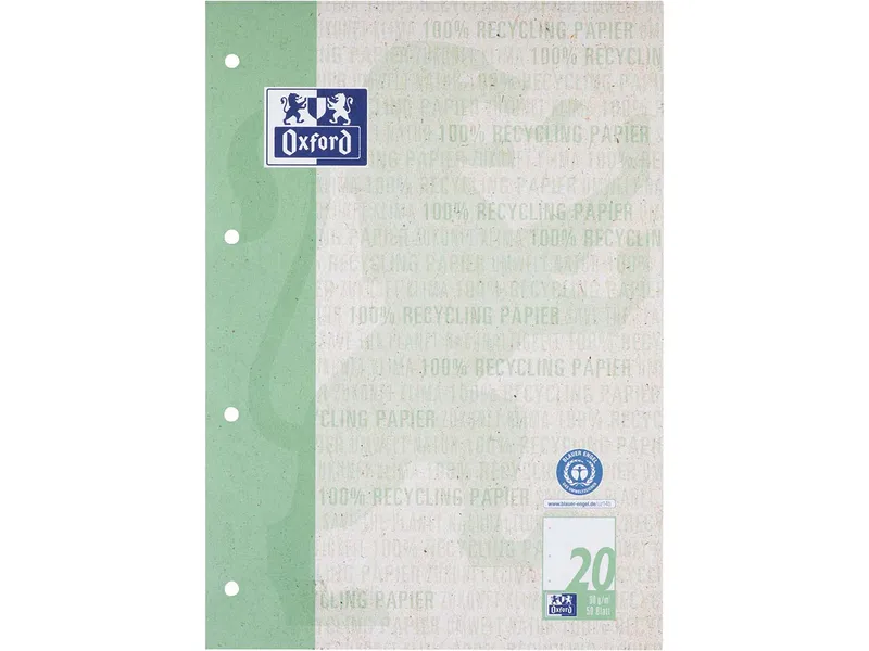 OXFORD OXFORD Recycling-Schulblock A4, kopfgeleimt, 50 Blatt, Lineatur 20 – Produktbild 1 von 1