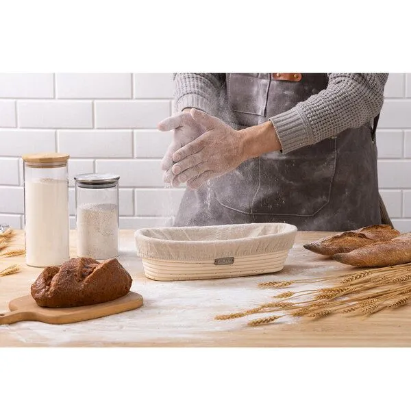 Susable Susable Oval Gärkörbchen für 2 kg Brot - mit 100% Baumwoll-Brotbeutel - Leineneinsatz und atmungsaktiver Abdeckung – Produktbild 3 von 3