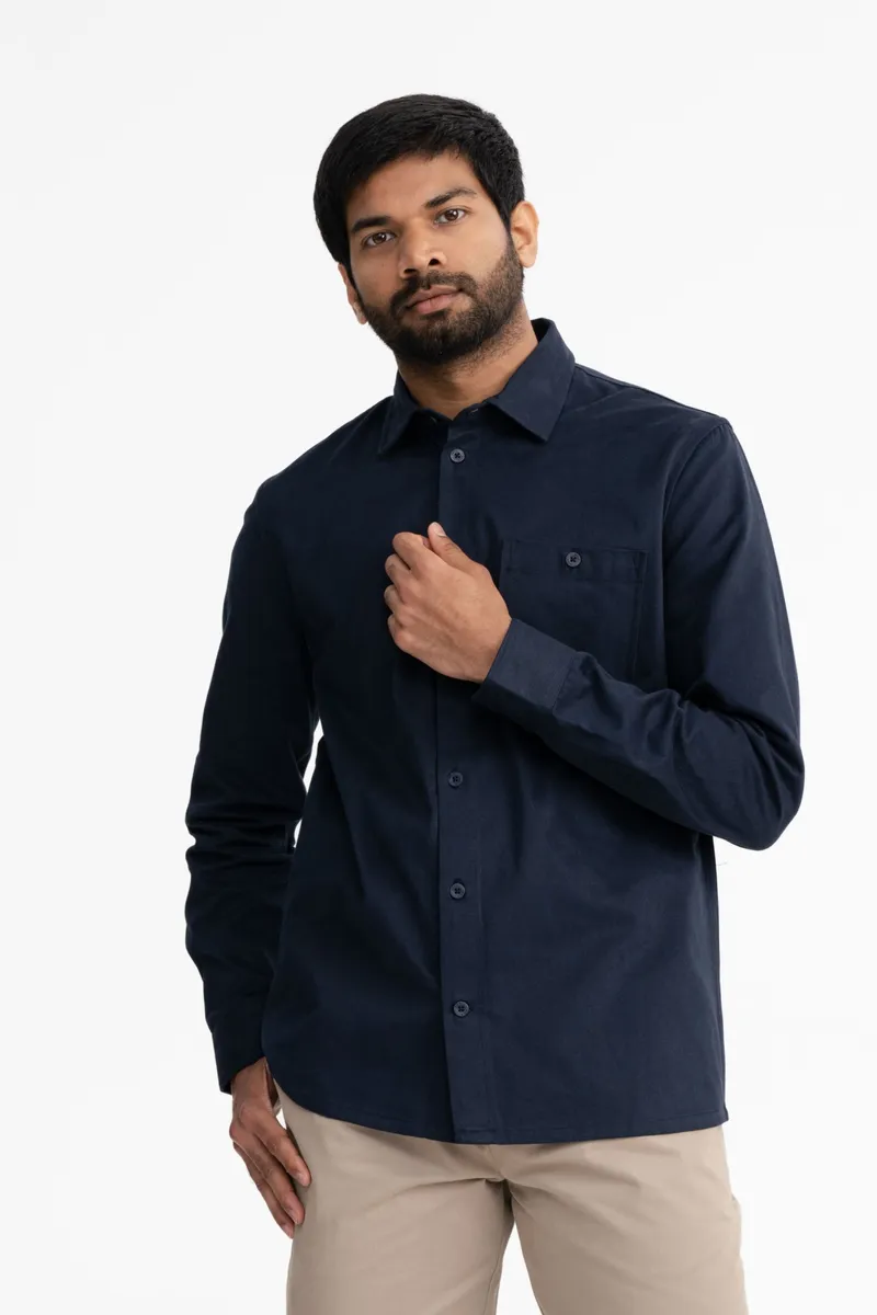 MELA MELA Herren vegan Twill Hemd Ashutosh Marineblau, Extra dunkelblau, – Produktbild 2 von 2