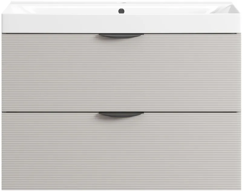 welltime Waschtisch FLOW STRIPE mit Waschbecken, Breite 60 oder 80cm, modernes Design, Schrank mit 2 Schubladen, Soft-Close-Function, in 2 Breiten erhältlich, Beige, – Produktbild 7 von 8