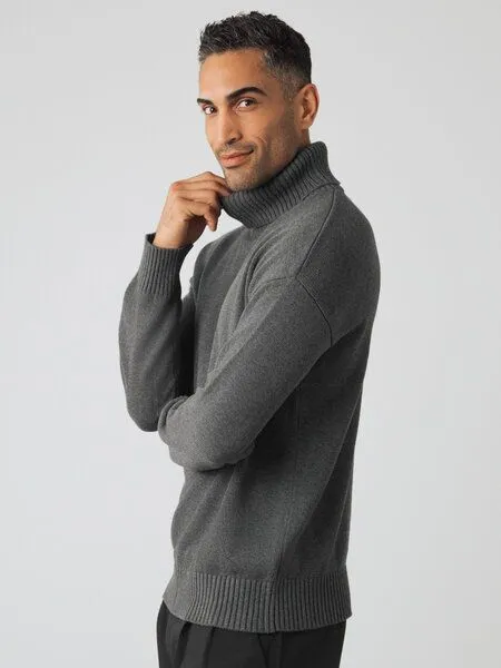 Honest Basics Honest Basics Herren Chunky Rollkragenpullover aus 100% Bio-Baumwolle, Slate, – Produktbild 2 von 4