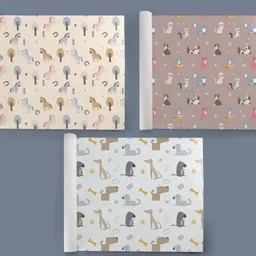 Fines Papeterie Fines Papeterie 3x 3m Geschenkpapier Set für Kinder TIERE SET 4 mit Hunden, Katzen, Pferden 3 Rollen je 300x47 cm – Produktbild 1 von 1
