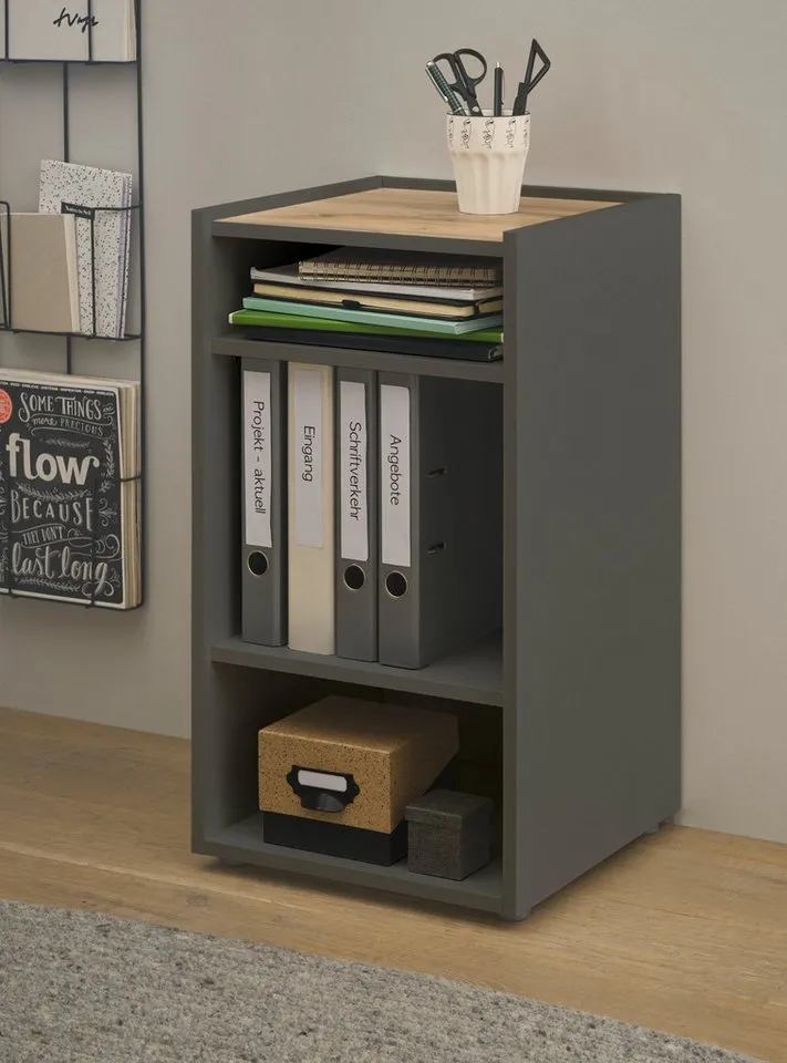 Furn.Design Container Center (Büroregal in grau matt mit Wotan Eiche, 40 x 70 cm) Schreibtischhöhe, Grau, – Produktbild 5 von 5