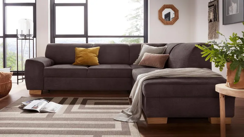 DOMO collection Ecksofa Incanto kubische Formensprache, Breite 260cm, komfortabel, L-Form, ohne Bettfunktion, Struktur weich, Braun, – Produktbild 4 von 5