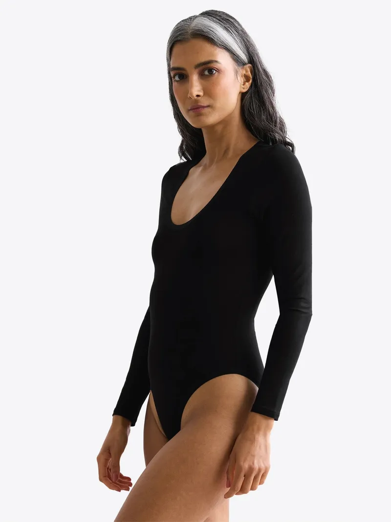 erlich textil erlich textil Light Touch langarm Body aus weichem Modal, made in Europe, Schwarz, – Produktbild 1 von 5