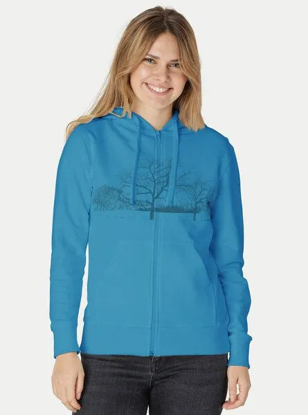 Peaces.bio - handbedruckte Biomode Peaces.bio - handbedruckte Biomode Zip-Hoodie Landscape Damen, Türkis, – Produktbild 2 von 2