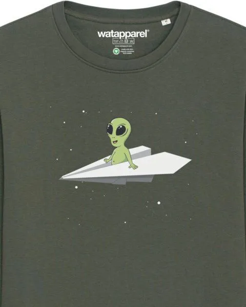 watapparel watapparel Sweatshirt Unisex Alien on a paper plane, Khaki, – Produktbild 3 von 3