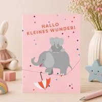 Bow & Hummingbird Bow & Hummingbird Karte zur Geburt „Hallo kleines Wunder“ – Baby Karte Mädchen mit Elefanten, rosa Glückwunschkarte zur Geburt – Produktbild 1 von 1