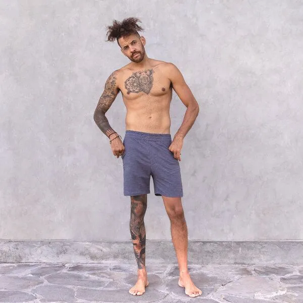 Jaya Jaya AXEL MELANGE - Männer - Shorts für Yoga und Freizeit aus Biobaumwolle, Nightblue melange/blau, – Produktbild 1 von 3