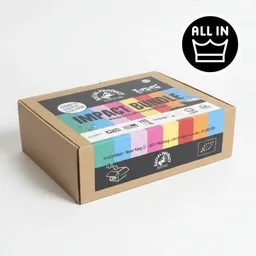 social product social product impact bundle x ALL IN - Geschenke-Set - Meersalz - Taschentuch - Schwammtuch - Pfefferminztee - Himbeeren in Zartbitter Schokolade - Nudeln - Tofu - Tofu-Gewürz – Produktbild 1 von 1