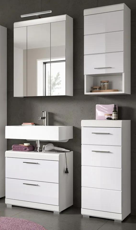 Inn.Furn Hängeschrank Shawn (Badschrank in weiß Hochglanz, 37 x 79 cm) mit 3 Fächern, Weiß, – Produktbild 1 von 5