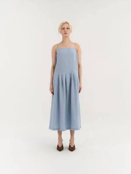AmourLinen AmourLinen Plissiertes Leinenkleid SARAH, Hellblau (blau), – Produktbild 1 von 1