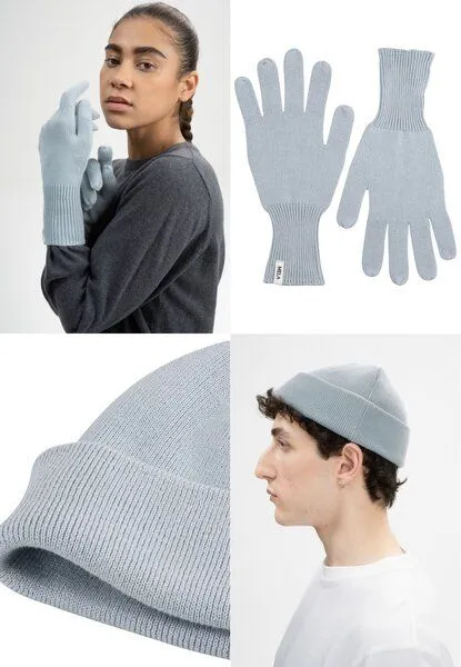 MELA MELA Bundle Feinstrick Mütze kurz LESH + Strick Handschuhe RISHI, Cloudy blue, – Produktbild 1 von 4