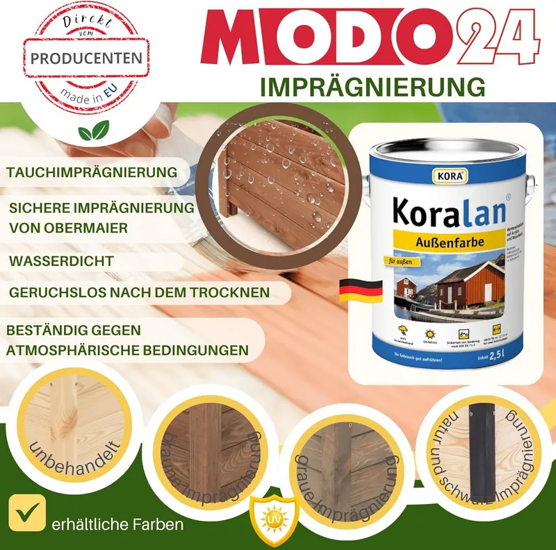 Modo24 Blumenkasten aus Holz, Pflanzkübel, Balkonkasten mit / ohne oder nur Rankgitter, Blumenkübel Holzkiste Garten Terrasse, Imprägniert Wetterfest Outdoor, Beige|grau, – Produktbild 1 von 5