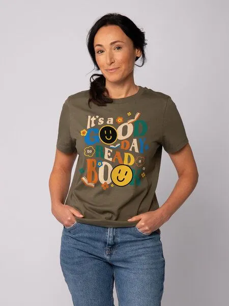 watapparel watapparel T-Shirt Frauen Good day to read a book, Khaki, – Produktbild 1 von 3