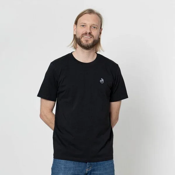 Fyngers Fyngers Unisex T-Shirt aus Biobaumwolle - Modell OK mit gestickter Veredelung, Schwarz, – Produktbild 3 von 3