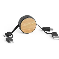 hi!dea™ hi!dea™ RUBINS. 6-in-1-USB-Kabel ausziehbar aus ABS und Bambus – Produktbild 1 von 1
