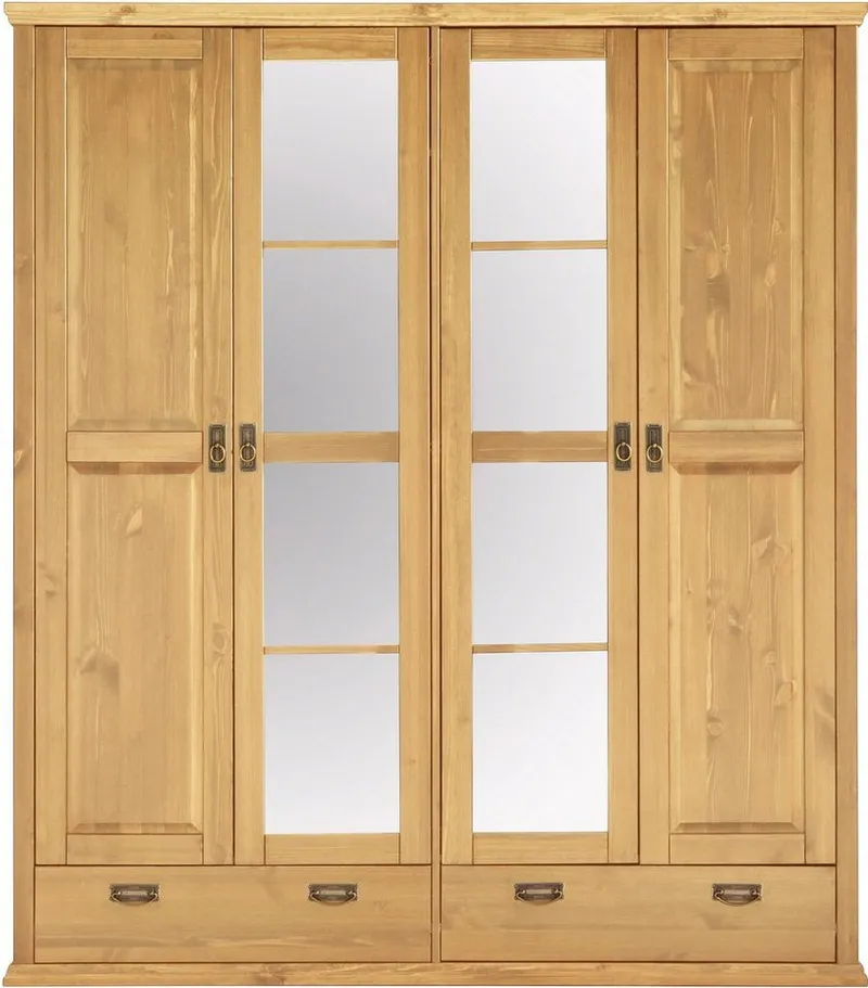 OTTO home Kleiderschrank Madrid (3 Breiten: 90/164/245 cm H/T ca.190/59 cm) aus massiver Kiefer, in 3 Breiten mit Spiegeltüren, Beige, – Produktbild 1 von 8
