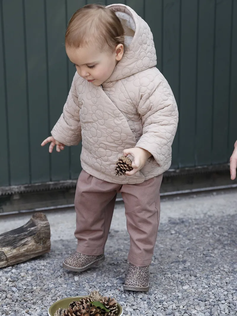 Vertbaudet Baby Steppjacke mit Blumensteppung und Kunstfellfutter, Beige, – Produktbild 1 von 4