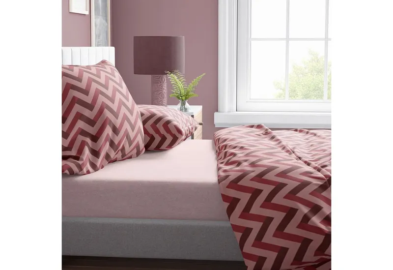 Leonado Vicenti Bettwäsche Baumwolle 135x200 cm und 155x220 cm, Jersey, 2 teilig, Zick Zack Muster, Ganzjährig verwendbar, Rosa|rot, – Produktbild 3 von 5