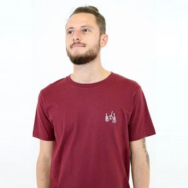 Spangeltangel Spangeltangel T-Shirt "Musikinstrumente " in burgundrot, bedruckt, aus Bio-Baumwolle, Unisex, Dunkelrot, – Produktbild 1 von 4