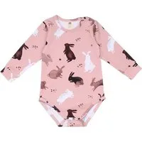 Walkiddy Langarmbody Baby Bio-Baumwolle Hasen rosa GOTS zertifiziert weicher Wickelbody von Walkiddy hautfreundlich vegan nachhaltige Babykleidung mit Druckknöpfen für einfaches An- und Ausziehen – Produktbild 1 von 1