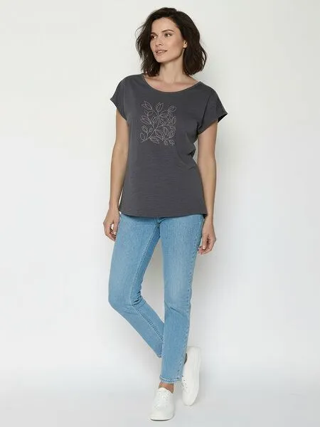 GreenBomb GREENBOMB Leafline Cool - Lässiges T-Shirt aus Bio-Baumwolle / hochwertiger Print / GOTS / Fair & Vegan, Grau (gravel), – Produktbild 3 von 4