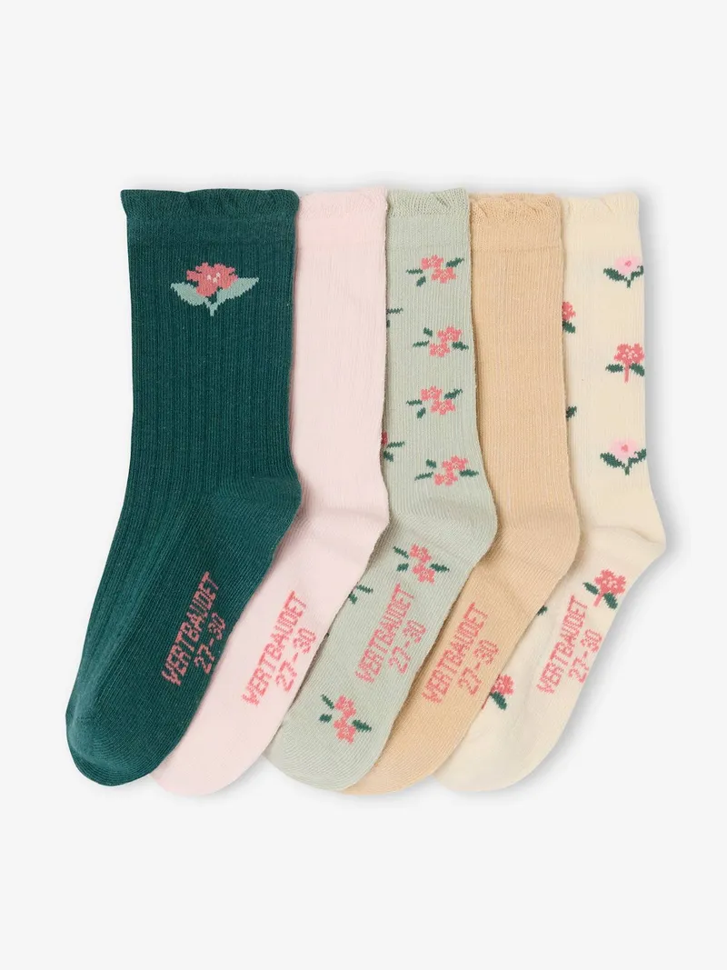 Vertbaudet 5er-Pack Kinder Socken mit Blumen, Wollweiß, – Produktbild 1 von 3