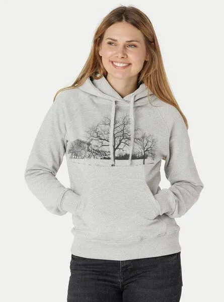 Peaces.bio - handbedruckte Biomode Peaces.bio - handbedruckte Biomode Damen Hoodie Landscape, Silbergrau, – Produktbild 2 von 2