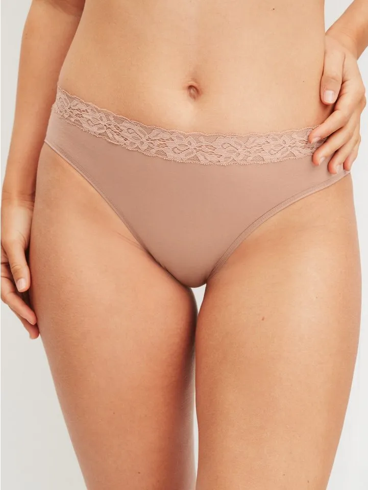 CALIDA CALIDA Slip Natural Comfort Lace verspielte Spitze, Regular-Cut, elastischer Single Jersey, weich, Braun, – Produktbild 2 von 5