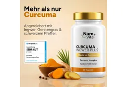 NaroVital Curcuma Ingwer Plus mit Kurkuma Extrakt, Piperin, Curcumin - 90 vegane Kapseln, 90 St. – Produktbild 1 von 1